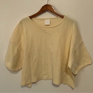 Hot Cotton Short Sleeve Shirt Sz L Waffle Knit Yellow Woven Boxy Oversized USA